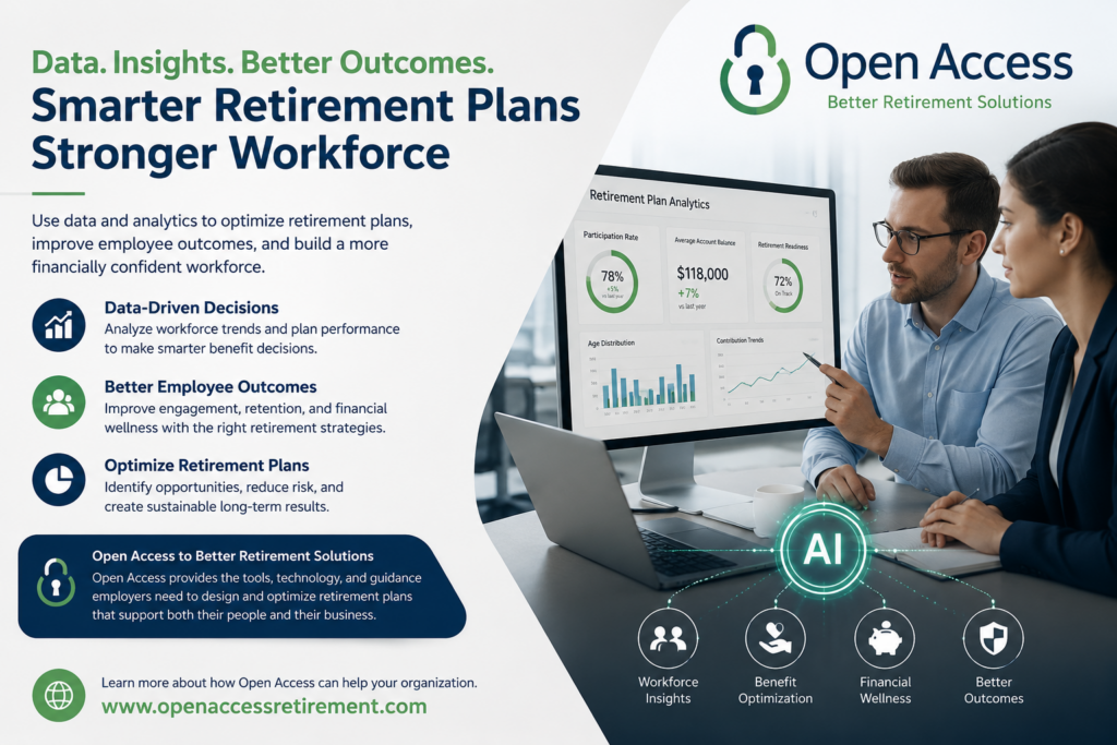 Business leaders using retirement plan analytics and workforce data strategies with Open Access Limited in Toronto.