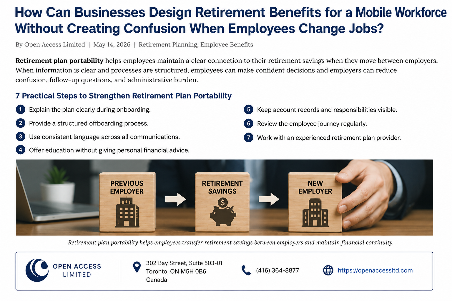 Retirement plan portability guidance for Canadian employers helping mobile employees understand retirement savings options when changing jobs.